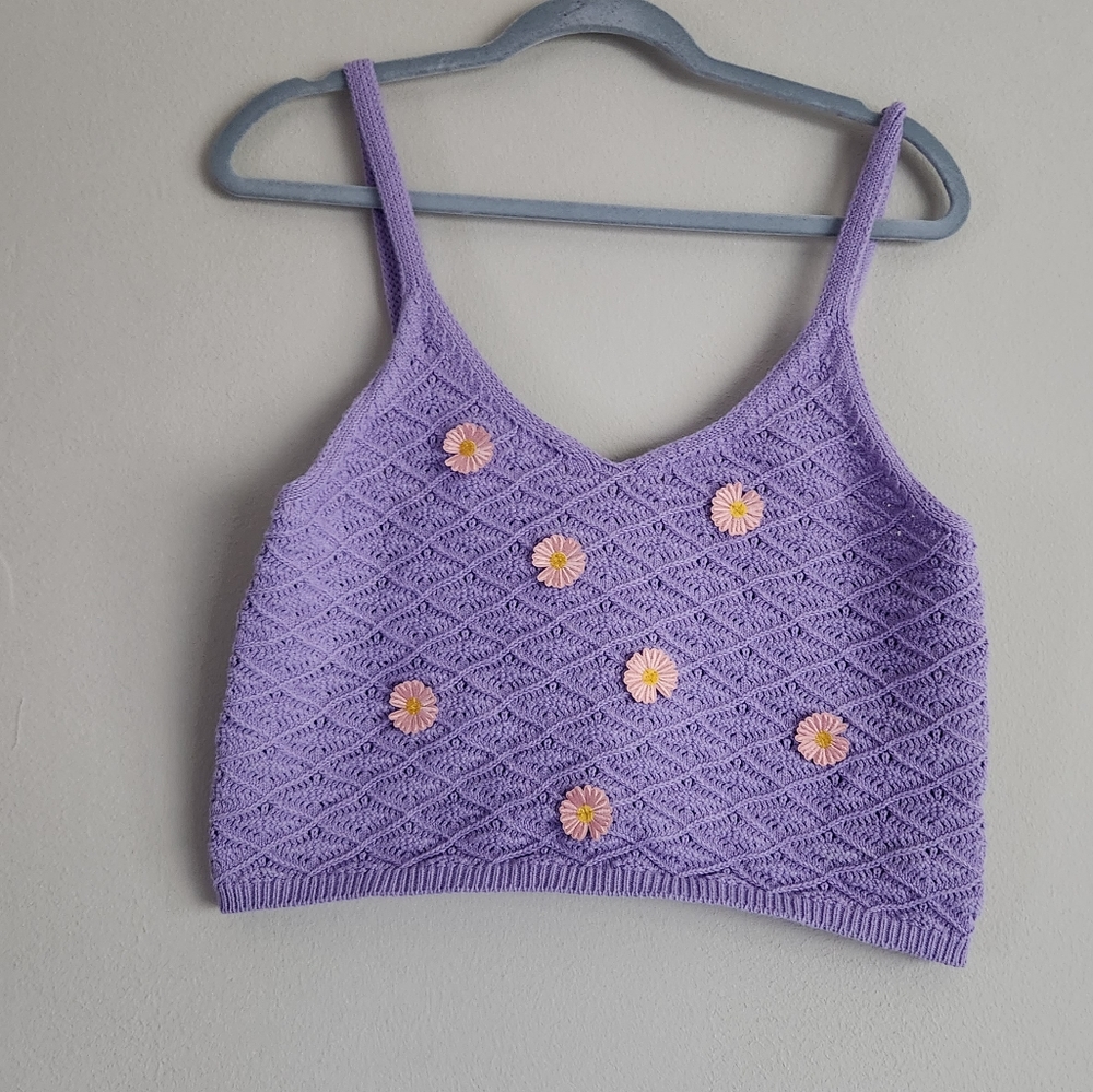 Sweet republic knot crop tank top size XL juniors floral violet boho